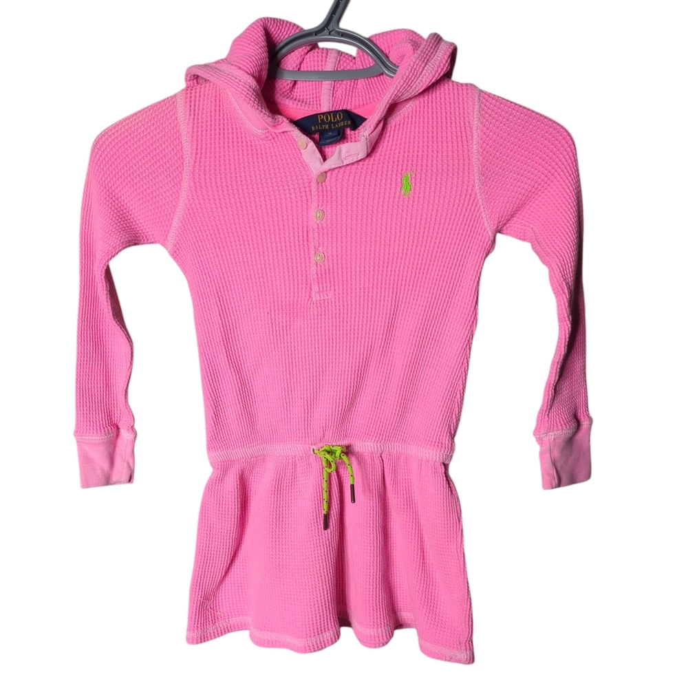 Polo Ralph Lauren Neon Pink Hooded Waffle Thermal Dress Cover Up Size 5